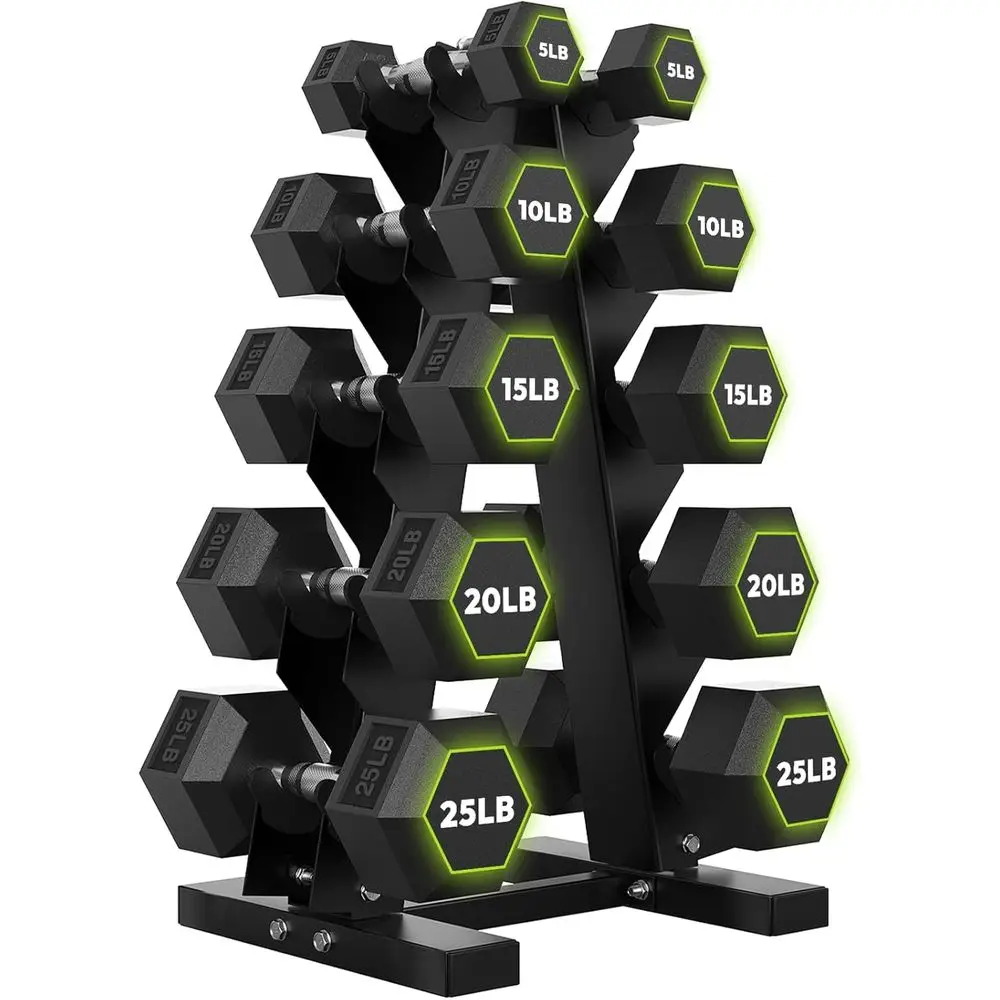 Home Gym Options - Hex Dumbbells with A-E Rack, 100-600